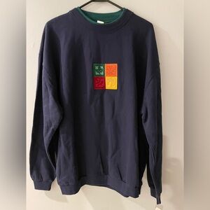 Fall themed with embroidered leaves Navy Sweatshirt with Colorful Patch SZ 1X